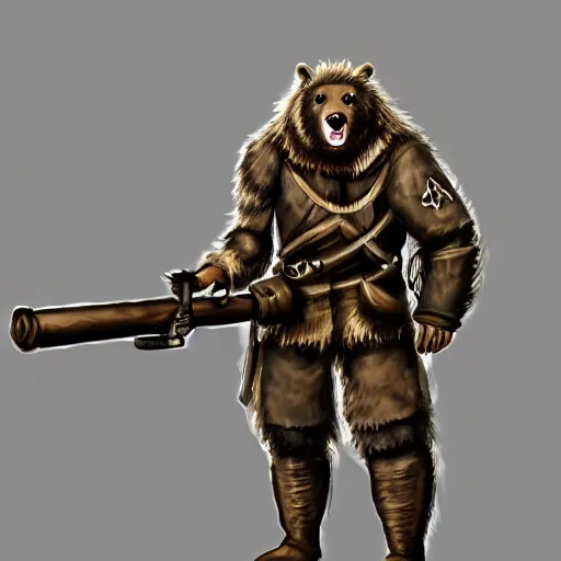 Prompt: concept art of a high fantasy ww1 bear beast-man soldier using a bazooka trending on artstation, detailed high resolution