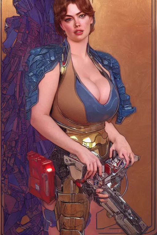 Image similar to optimus prime transformers : : kate upton body : : christina hendricks : : portrait : : full body : : decadent highly - detailed digital artwork : : art by mucha and rutkowski, artstation, master prime lenses, cinematic