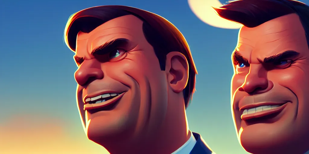 Image similar to low angle portrait of the president Bolsonaro, tepainting concept Blizzard pixar maya engine on stylized background splash comics global illumination lighting artstation lois van baarle, ilya kuvshinov, rossdraws