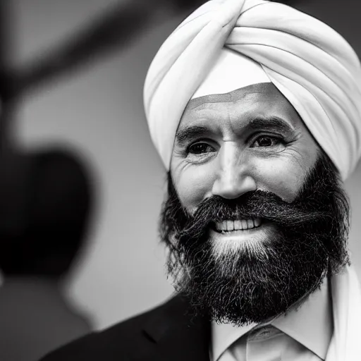 Image similar to a portrait of joe biden wearing a long beard and a turban joining the taliban, fine details, close up, 8 k photography, depth of field, bokeh. i