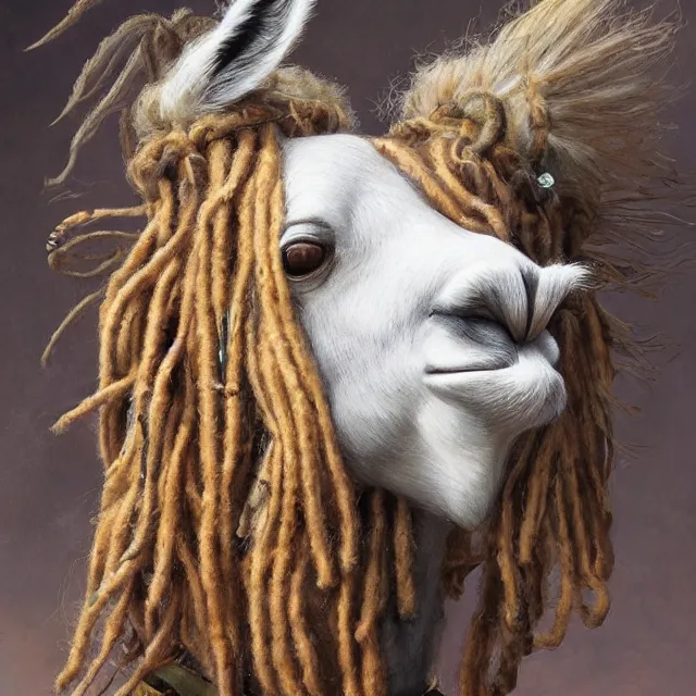 Image similar to llama with dreadlocks, by mandy jurgens, ernst haeckel, by hsiao