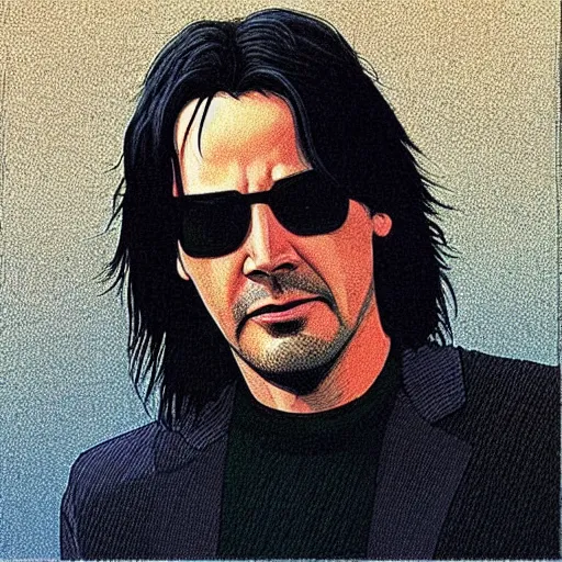 Image similar to “ keanu reeves retro minimalist portrait by jean giraud, moebius starwatcher comic, 8 k ”