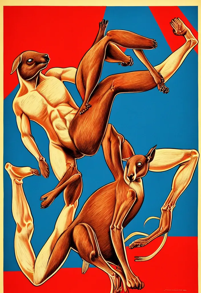 Prompt: kangaroo boxer, anatomically correct, style of soviet poster