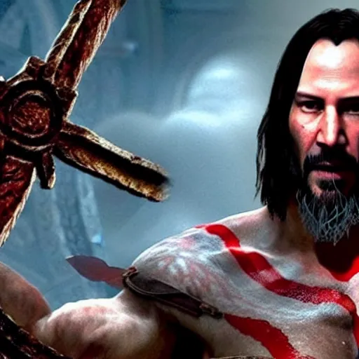 Image similar to Keanu Reeves in the God of War game