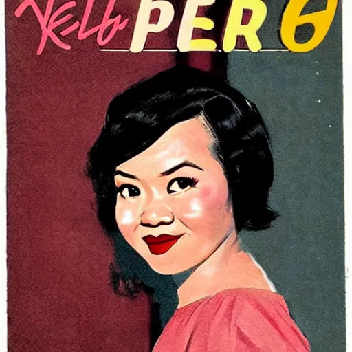 Prompt: Kelly Marie Tran portrait, color vintage magazine illustration 1950