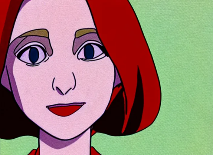 Image similar to an animation still of dana scully, in the style of studio ghibli, traditional animation, sharp detail, animation cel