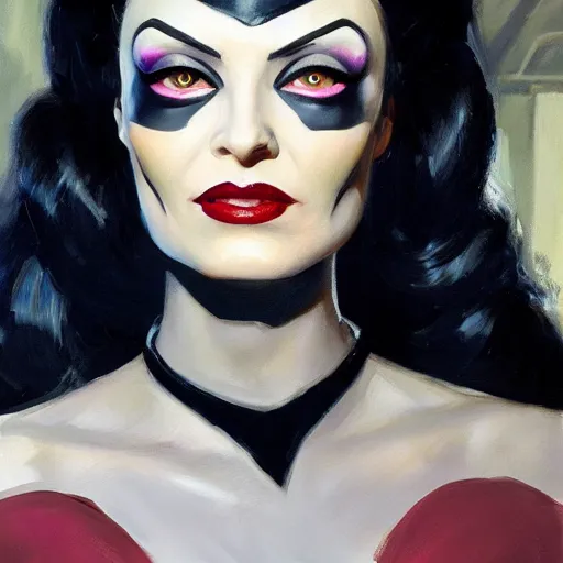 Image similar to greg manchess portrait painting of partially armored morticia from addams family as overwatch character, medium shot, asymmetrical, profile picture, organic painting, sunny day, matte painting, bold shapes, hard edges, street art, trending on artstation, by huang guangjian and gil elvgren and greg rutkowski