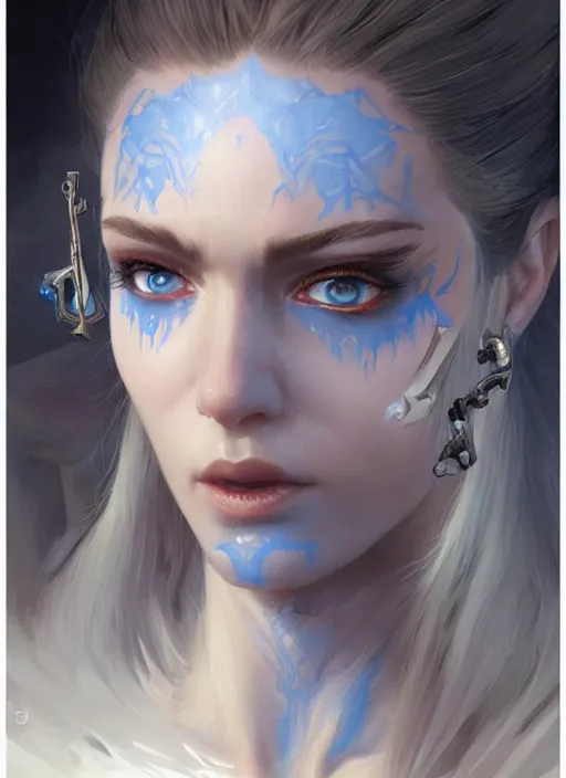 Image similar to piercing blueeyed stare, d & d, fantasy, highly detailed, portrait, digital painting, trending on artstation, concept art, sharp focus, illustration, art by artgerm and greg rutkowski and magali villeneuve