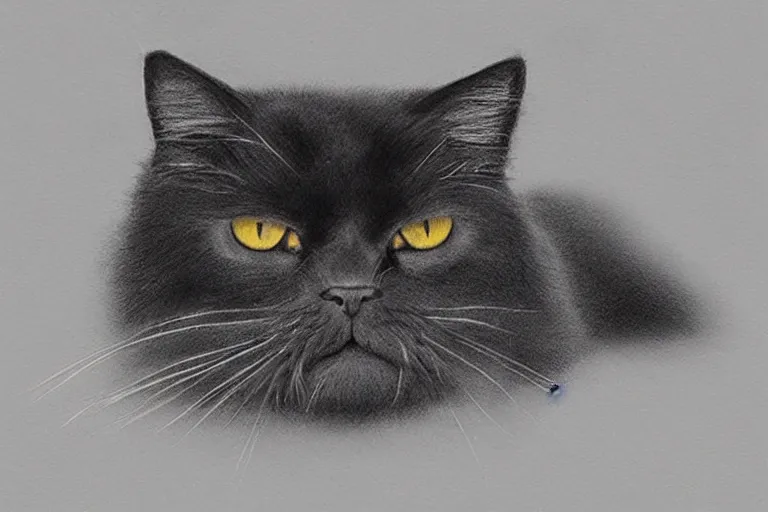 Image similar to “ a extremely detailed stunning drawings of black persian cat staring contemptuously at people at research lab by allen william on artstation ”