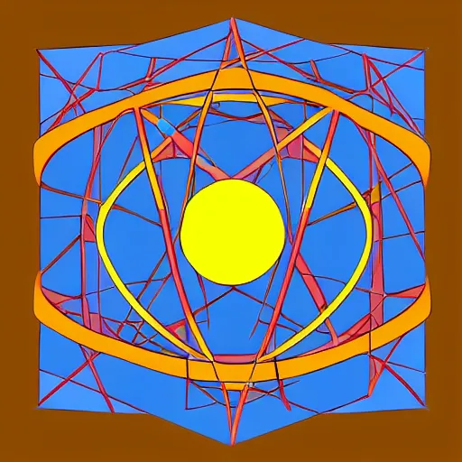 Prompt: a brain wheel in a square cell, half flat, half 3d, line art and geometric lines and shapes