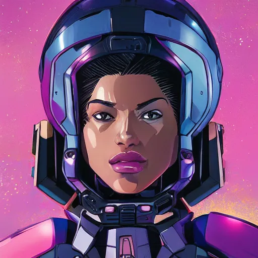 Image similar to a portrait of a stunning beautiful elite jessica jones gundam pilot, with an intricate, detailed, urban inspired hiphop afro futuristic helmet, vector behance hd jesper ejsing, rhads, makoto shinkai, lois van baarle, ilya kuvshinov, rossdraws, hd, 3 2 k, ilya kuvshinov, gustav klimt