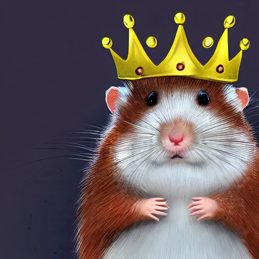 Image similar to A king hamster with a crown and a coat, digital art, artstation cgsociety masterpiece