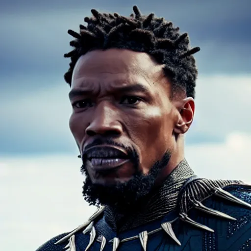 Prompt: film still of Charlie Murphy as Killmonger in Black Panther movie