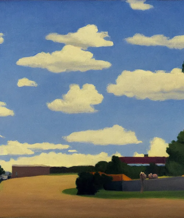 Prompt: a painting of a blue sky with aesthetic clouds, very fine brush strokes, in the style of edward hopper, 4 k,