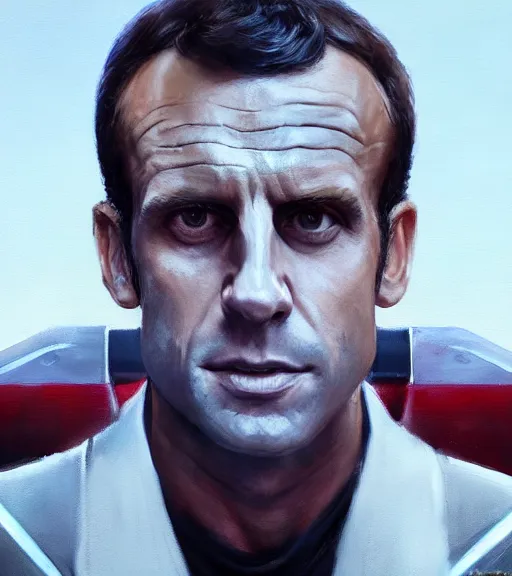 Image similar to painting of Emmanuel Macron in Star Wars, mechanical, trending on ArtStation, masterpiece, by Greg Rutkowski, Ross Tran, octane, soft render, oil on canvas