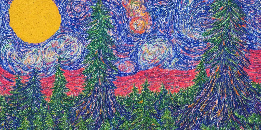 Image similar to 🌲🌌, pointalism, acrylic on canvas, expressionism movement, breathtaking detailed, by blake neubert