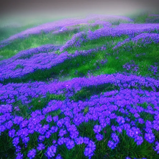 Image similar to a symmetrical a photo of the valley of the moon, bio illuminance flowers, fog rolling in, symmetrical