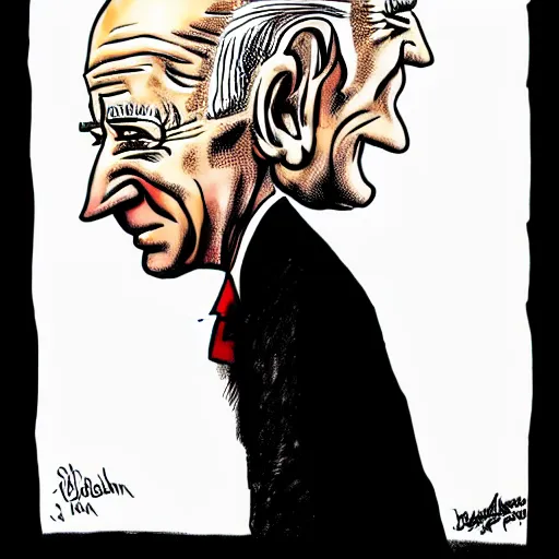 Image similar to : biden looking sad, political cartoon, style of Ralph Steadman