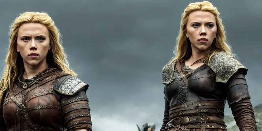 Image similar to Scarlett Johansson playing a shield maiden in the TV series Vikings