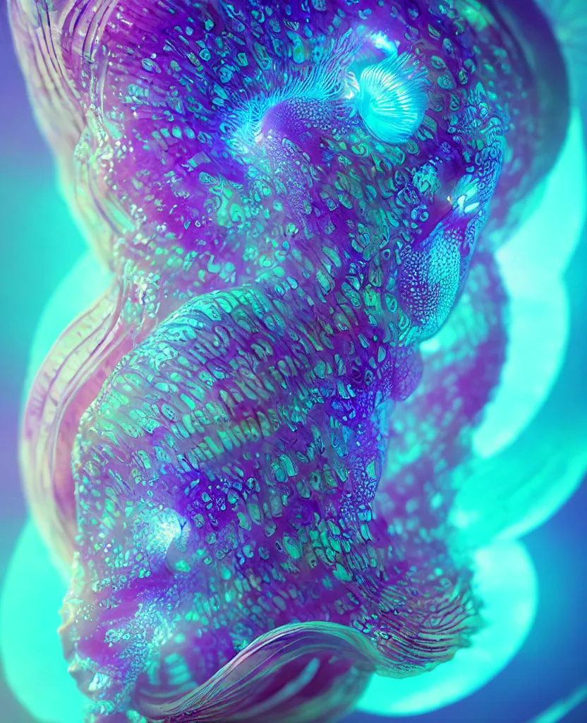 Image similar to goddess close-up portrait. dichroic orchid jellyfish phoenix head, nautilus, skull, betta fish, bioluminiscent creatures, intricate artwork by Tooth Wu and wlop and beeple. octane render, trending on artstation, greg rutkowski very coherent symmetrical artwork. cinematic, hyper realism, high detail, octane render, 8k