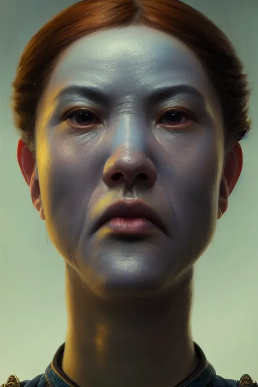 Prompt: ultra detailed close up face portrait of charly from the orville, extremely detailed digital painting, in the style of fenghua zhong and ruan jia and jeremy lipking and peter mohrbacher, mystical colors, rim light, beautiful lighting, 8 k, stunning scene, raytracing, octane, trending on artstation