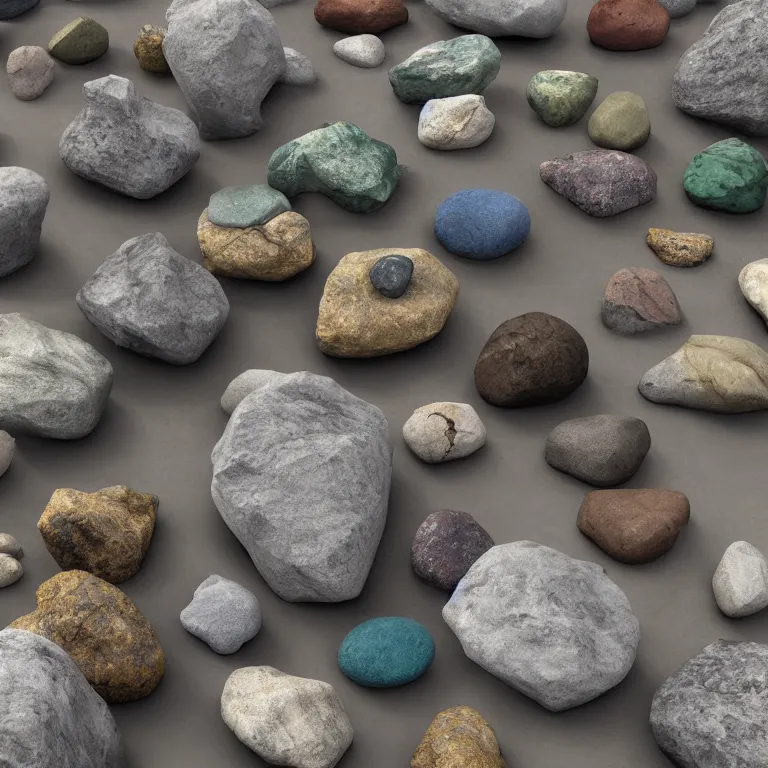 Image similar to a bunch of rocks and stones that are on a gray background, concept art by senior environment artist, featured on polycount, environmental art, artstation hq, artstation hd, polycount