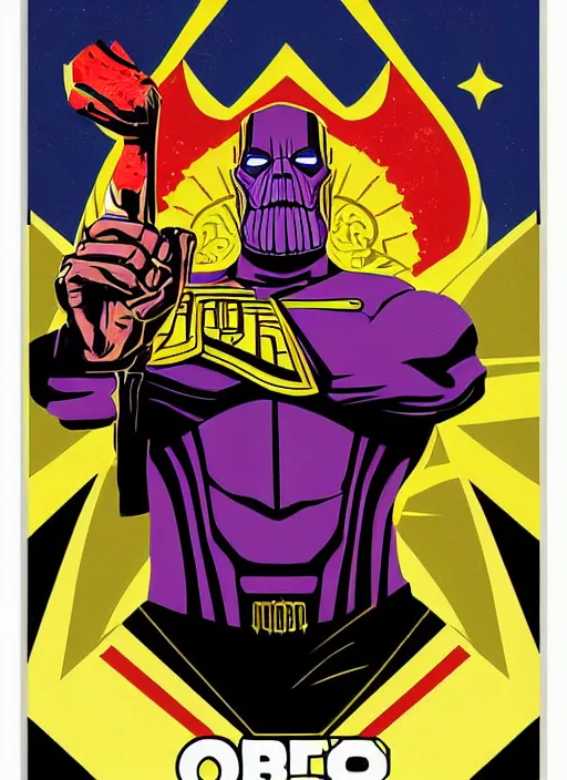 Image similar to obey art poster with thanos. by shepard fairey