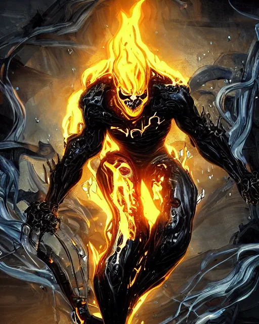 Image similar to ghost rider symbiote, dynamic lighting, fantasy concept art, trending on art station, stunning visuals, creative, cinematic, ultra detailed, comic strip style