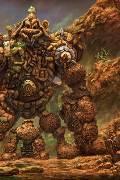 Image similar to zelda fantasy art giant golem troll wood rock greeble gemstone, global illumination ray tracing hdr fanart arstation by sung choi and eric pfeiffer and gabriel garza and casper konefal