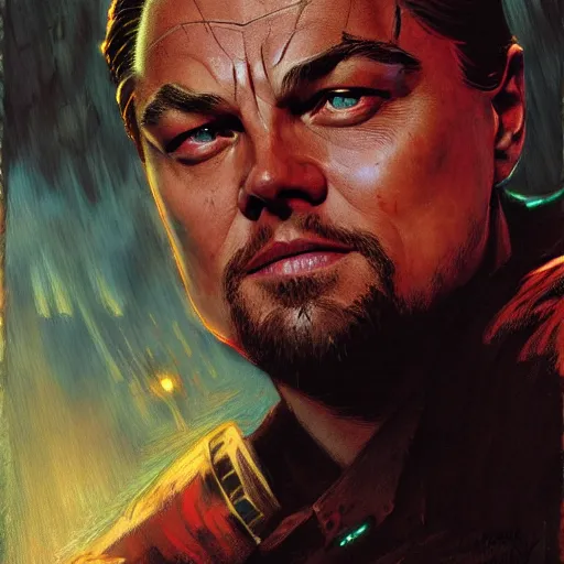 Image similar to Leonardo Dicaprio Doom Slayer, by gaston bussiere, craig mullins, Simon Bisley