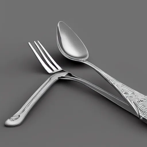 Prompt: a combination of spoon, fork and knife, highly detailed concept render c 4 d octane 8 k hdr