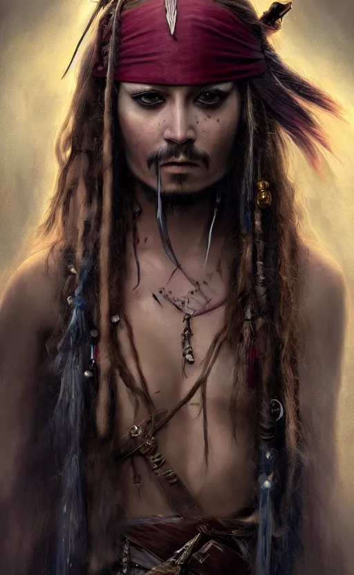 Image similar to a girl from final fantasy live action, jack sparrow, evocative, mystical night, very very very very detailed, award winning, masterpiece digital painting by greg rutkowski, alex grey, artstation, 4 k wallpaper