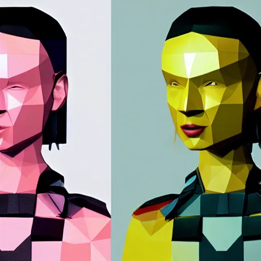 Image similar to a woman wearing issey miyake clothing, 3 dcg, low poly, perfect dark, deus ex, quake, portrait, fashion photography, by david bailey, mario testino, davide sorrenti