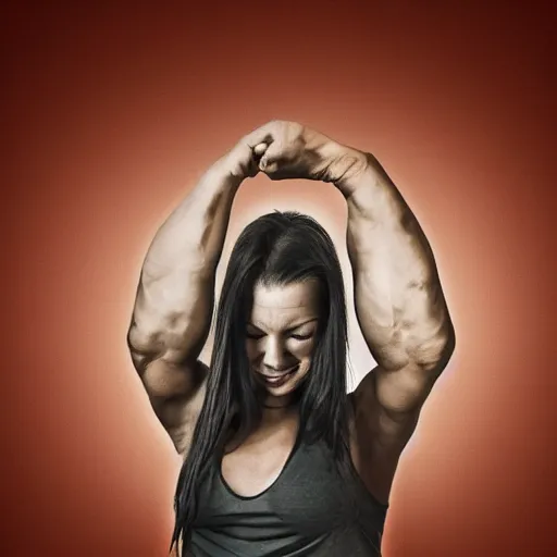 Image similar to front car, bodybuilder, woman, holding, road, photo, digital art, hands, underbody, tire, standing