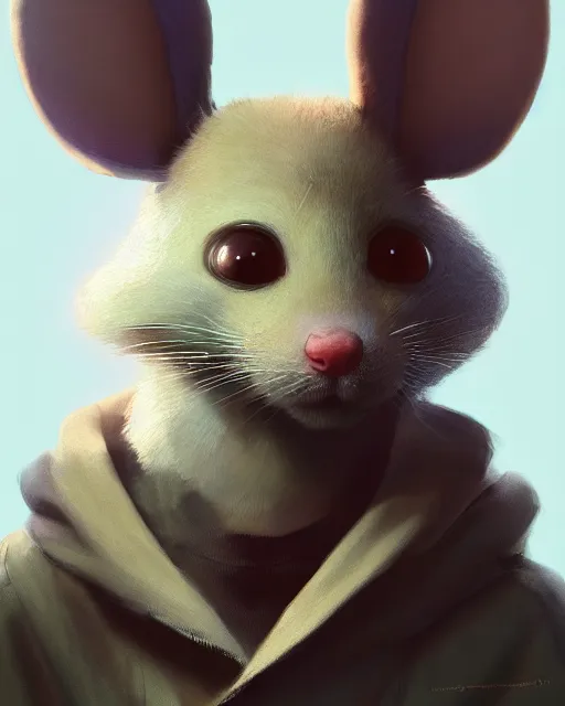 Prompt: a beautiful half body portrait of a cute anthropomorphic humanoid mouse fursona. big eyes. character design by cory loftis, fenghua zhong, ryohei hase, ismail inceoglu and ruan jia. volumetric light, detailed, rendered in octane