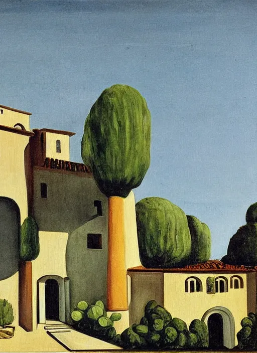 Image similar to a painting of a pezo von ellrichshausen house by giorgio de chirico