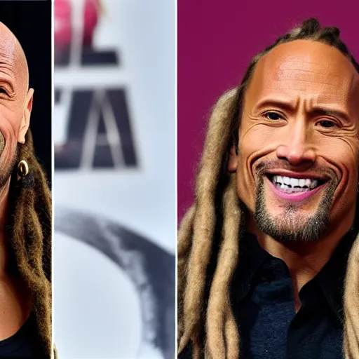 Image similar to dwayne johnson with dreadlocks