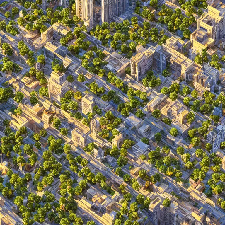 Prompt: a beautiful eco-city center full of skybridges and terraces, sunbeams, golden hour, detailed, realism, 8k high resolution