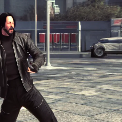 Image similar to Keanu Reeves as a character in Tekken, film still, photorealistic
