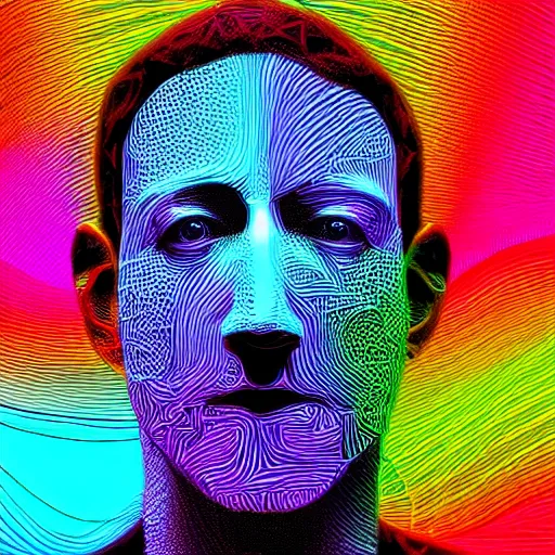 Prompt: Zuckerberg, generative art, neon, string art, janusz jurek, 4k HDR