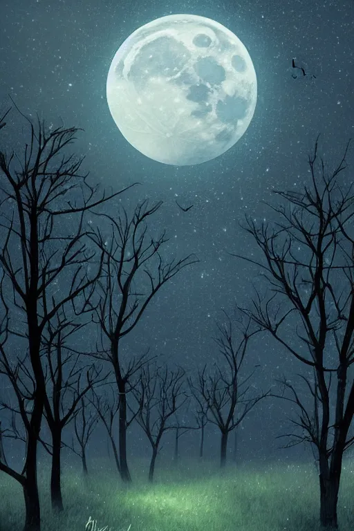 Prompt: moon night, trees, artstation,