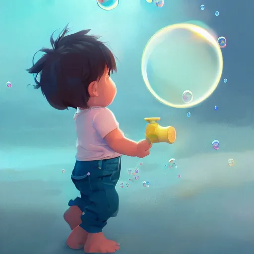 Image similar to happy toddler with bubbles, behance hd by jesper ejsing, by rhads, makoto shinkai and lois van baarle, ilya kuvshinov, rossdraws global illumination