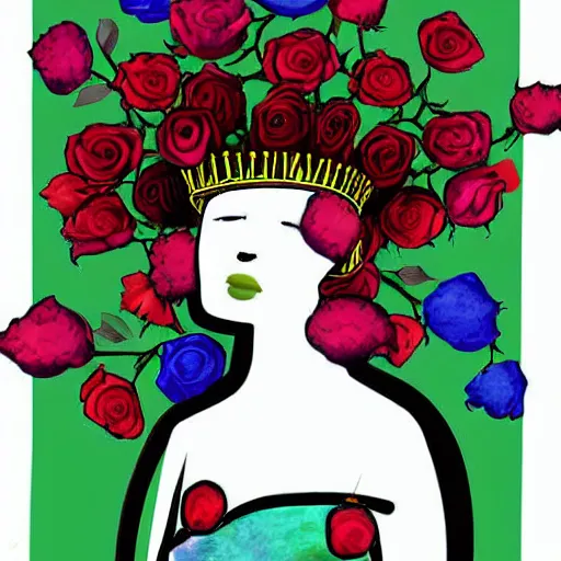 Image similar to a digital painting of a faceless woman wearing a crown made of mute color roses and a satin dress dada, surrealism, social realism, abstract expressionism, pop art, op art, minimalism