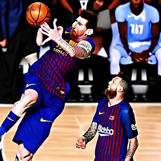 Prompt: Messi dunking on Ronaldo in the NBA