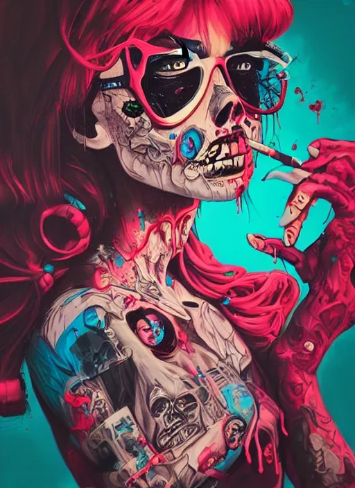 Image similar to zombie girl hiphop streetwear drip, tristan eaton, victo ngai, artgerm, rhads, ross draws