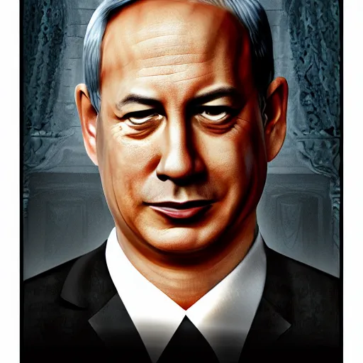 Prompt: binyamin netanyahu portrait film in the style of game of thrones digital art