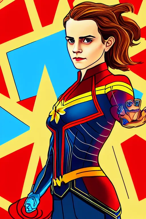 Image similar to Emma Watson as Captain Marvel high quality digital painting in the style of James Jean