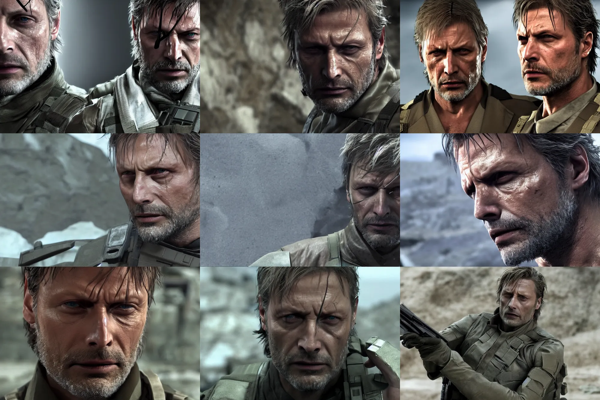 Prompt: Mads Mikkelsen as Solid Snake in Metal Gear Solid (2022), high quality 4k