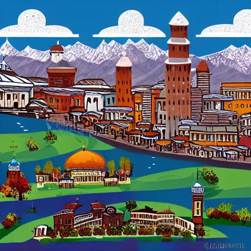 Image similar to city in Kyrgyz, storybook illustration