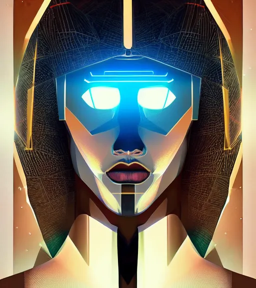 Image similar to symmetry!! egyptian prince of technology, solid cube of light, hard edges, product render retro - futuristic poster scifi, lasers and neon circuits, brown skin man egyptian prince, intricate, elegant, highly detailed, digital painting, artstation, concept art, smooth, sharp focus, illustration, dreamlike, art by artgerm